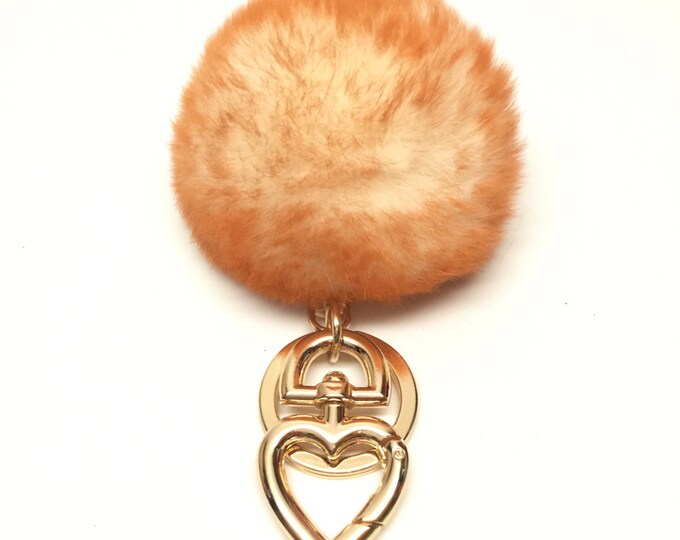 SUMMER SALE Heart Fur Pompom Keychain Rabbit Fur Ball Bag Charm Rust