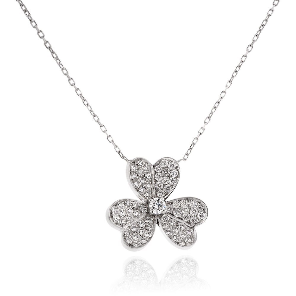 Diamond Clover Pendant 14K White Gold Necklace by BJewelry1974