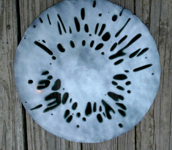 Teal And White Sand Dollar Bowl Fused Stained By Randysglass