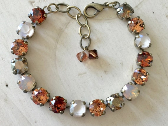 Pralines & Cream Smoked Topaz, Cream, and Bronze Crystal Brass Oxide Bracelet