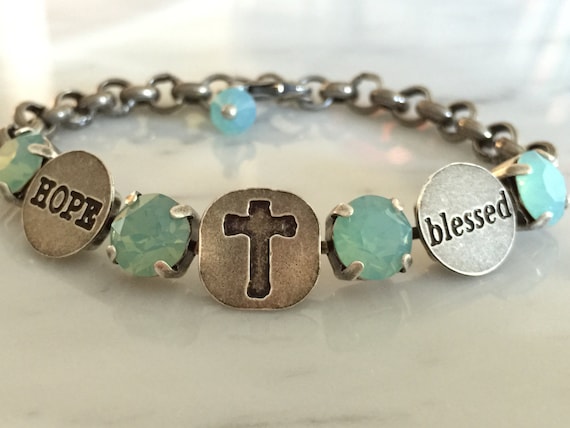 Blessed Bracelet with Pacific Opal Crystals, in Antique Silver
