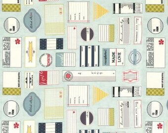 1 quilt Label PANEL -Handmade with Love for Sweetwater by Moda- 5540-12 Aqua Background