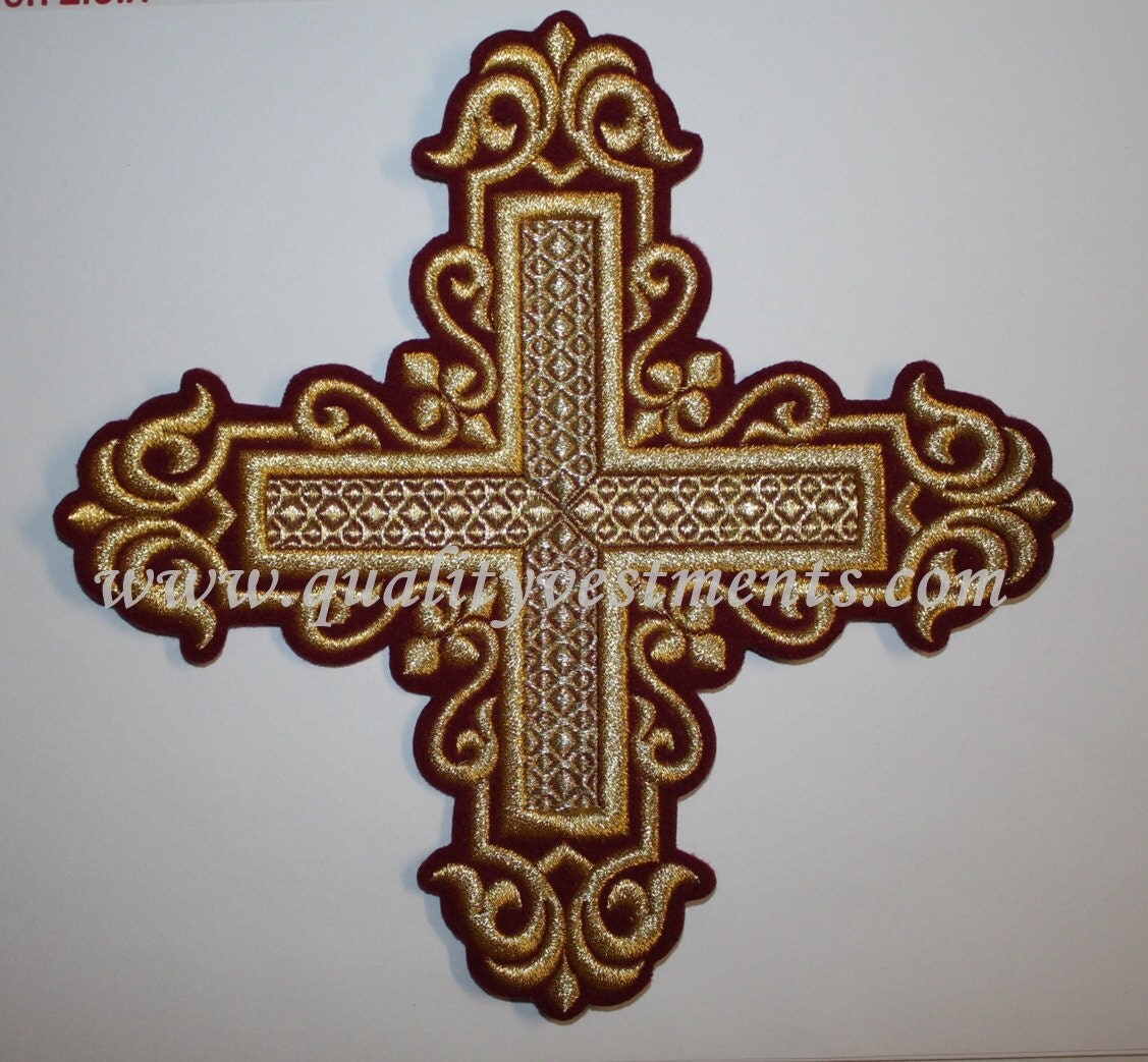 Church Liturgical Burgundy and Gold Embroidered Cross 8" (20 .5 cm ...