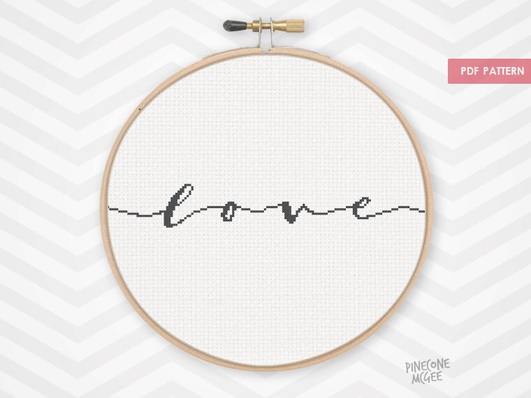 CURSIVE LOVE counted cross stitch pattern easy word