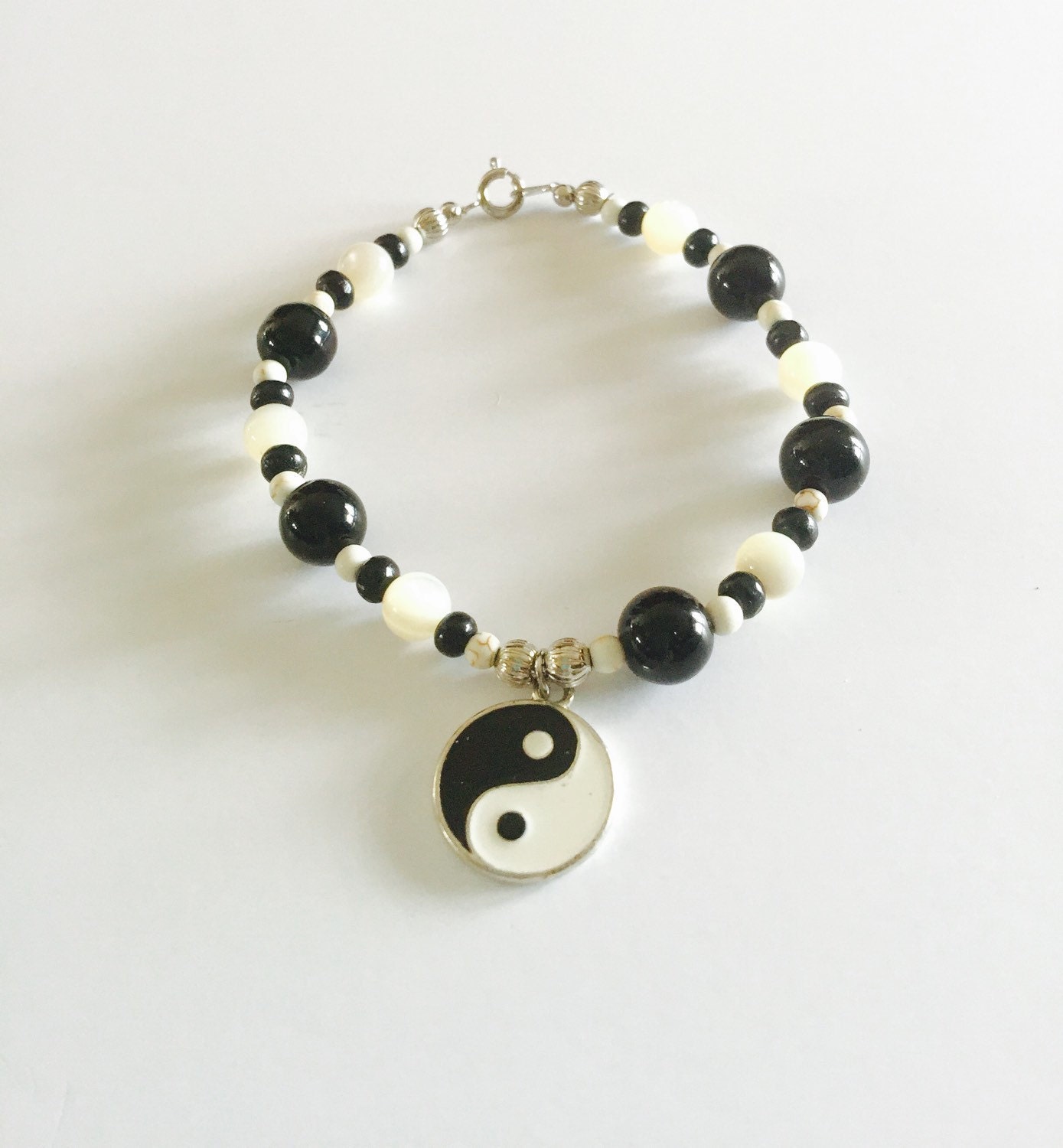 Yin Yang Charm Bracelet Black and White by AlyssaDyaneCreations