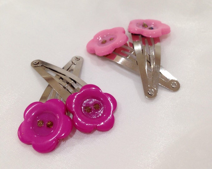 pink button children's hair clip, flower hair clip, children's hair accessories, pink hair clip,