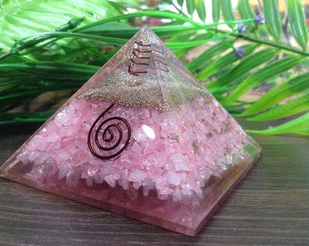 One (1) Rose Quartz Orgone Pyramid with crystal point pencil for Orgone Healing Reiki Healing Chakra Balancing Orgone Energy ~ ORG14