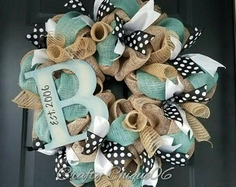 Initial Burlap Wreath; Personalized Wreath; Everyday Wreath