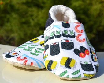 Sushi shoes, sushi baby gift, sushi moccasins, toddler costume, cute baby outfit, non slip shoes, soft sole shoes, nigiri
