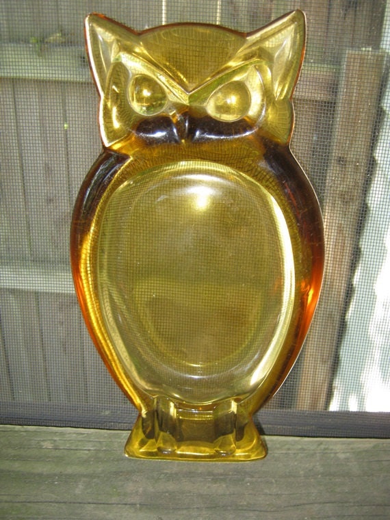 Owl Ashtray Amber Glass Trinket Dish Nut Dish Home Decor