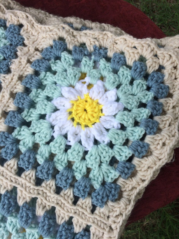 Crocheted Daisy Granny Square Baby Blanket Flower Baby