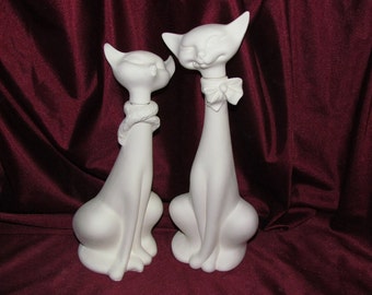 Ceramic Bisque U-Paint Atomic Kitty Cat Decanter Set Male & Female Ready To Paint Unpainted DIY