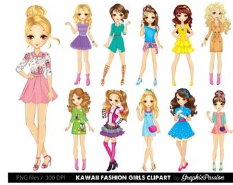 50% OFF Cartoon girl clipart Kawaii girls clipart Fashion girls clipart Fashion lady clipart Girls party clipart Women Clipart Girls clipart
