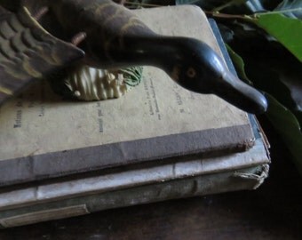 Vintage Flying Duck with Outstretched Neck Detailed Paint Work and Moving Wings on Springs/paperweight
