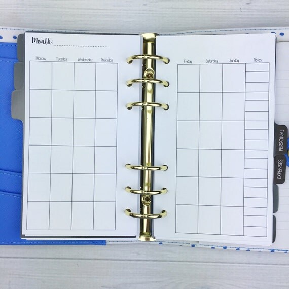 Personal size planner insert blank monthly overview