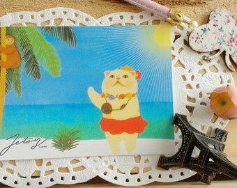 Kawaii Illustrated Jetoy CHOO CHOO CAT Hawaiian Cat Postcard/ Gift Card/ 1PC