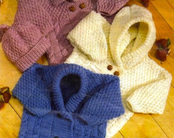 baby childrens boys girls cardigans hat and mittens aran knitting pattern 99p pdf