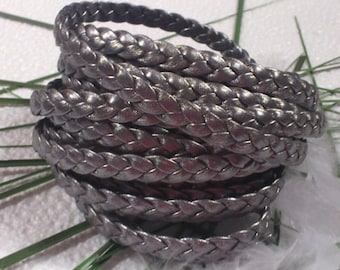 Silver Leather Braid Cuff