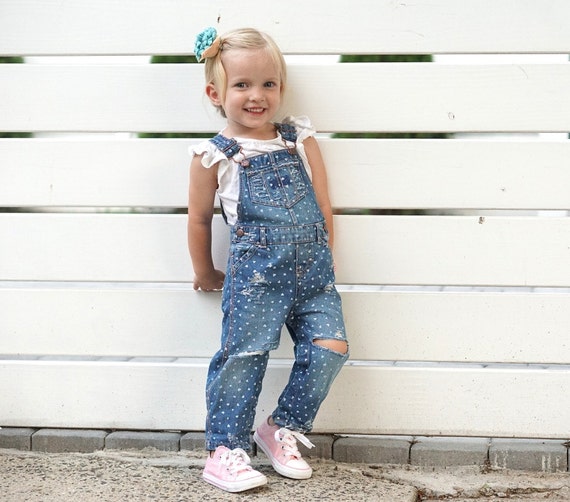 Piece of My Heart Overalls- Farm Fresh Denim Overalls for Baby Girls and Toddler Gils- Distressed Heart Overalls, Overalls with Hearts