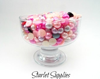 10MM - Mixed Color Half Pearl Cabochons, Flat Pearls, 10mm Flatback Pearls. 50 pcs