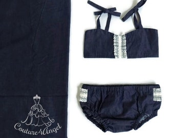 Baby denim jean bathing suit - Bikini Baby Swimsuit for Girls - Infant swimsuit Toddler swimwear - 6m 12m 18m 24m 3T 4T 5T 6T Girl bathers