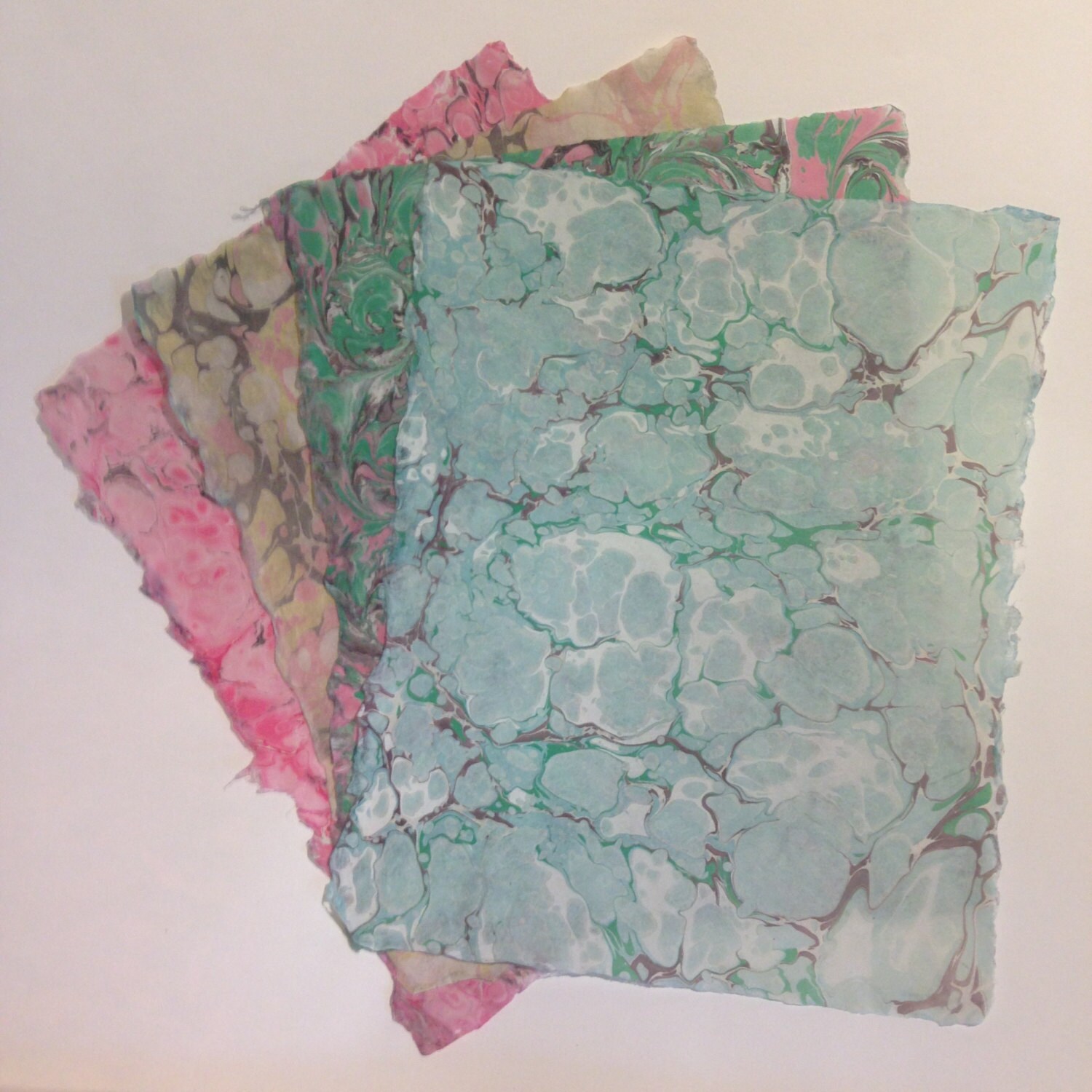 Marbled Paper on handmade kozo paper 4 sheets for fine art