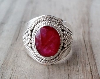 Ruby Ring - Red Ruby Gemstone Ring - July Birthstone Ring - Sterling Silver Ring - Ruby Jewelry - Ethnic Boho Gypsy Ring