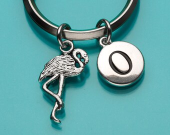 Flamingo Keychain, Flamingo Key Ring, Bird Charm, Initial Keychain, Personalized Keychain, Custom Keychain, Charm Keychain, 780