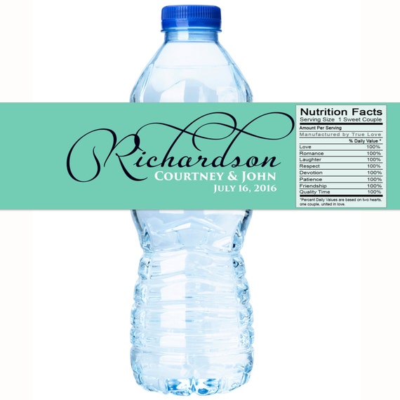 Elegant Last Name Wedding Water Bottle Labels Personalized