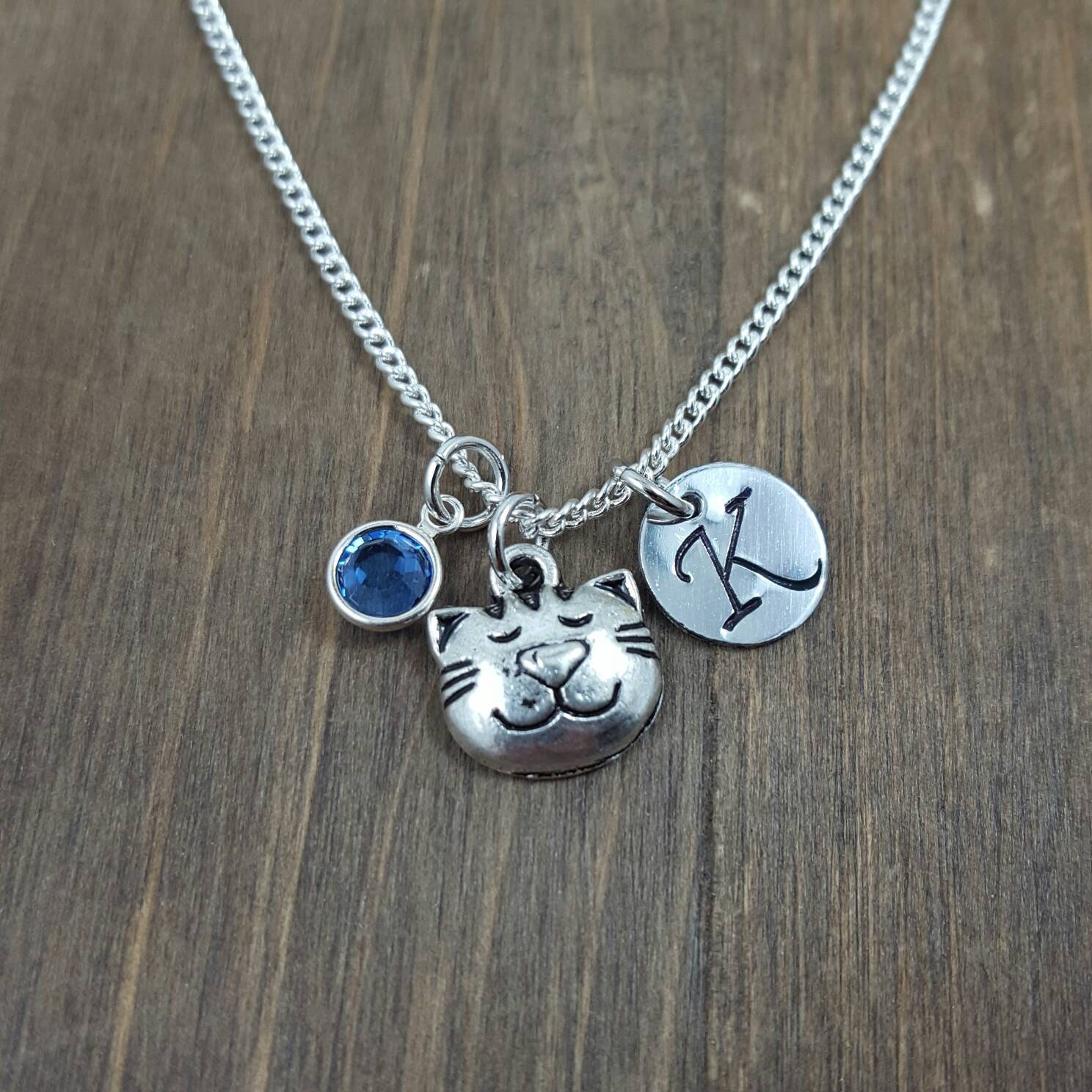 Personalized Cat Necklace Hand stamped Monogram Cat Lover