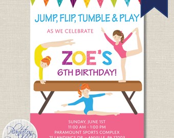 Gymnastics Birthday Invitation - Digital File, You Print