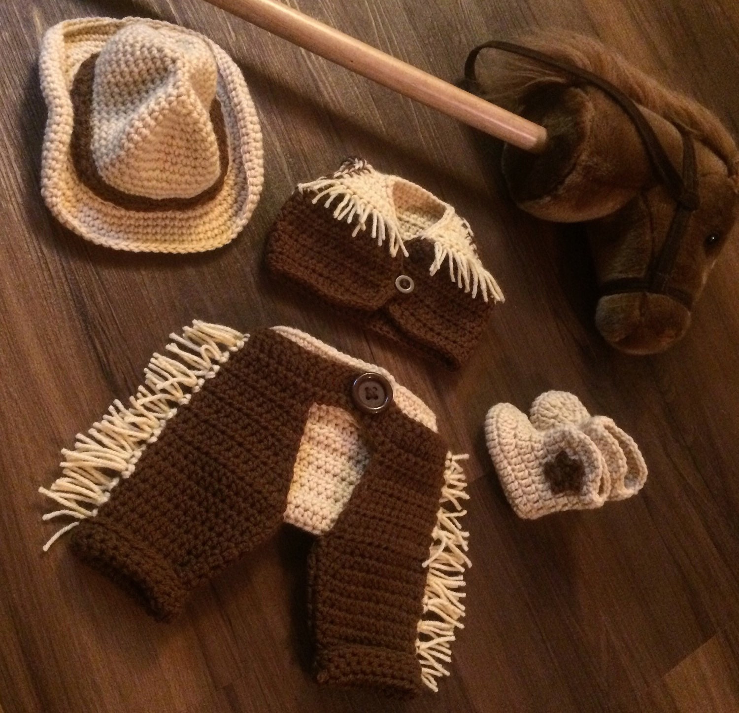 Crochet 5 Piece Set Baby Newborn Cowboy Hat Vest