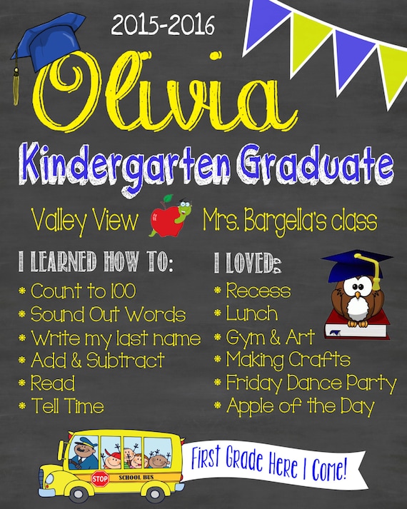 items similar to kindergarten graduation chalkboard poster