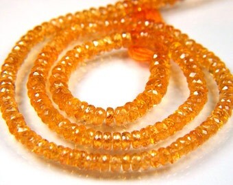 AAA Natural Spessartite Garnet Faceted Rondelle Beads Machine Cut Untreated 2" Genuine Mandarin Spessartine Gemstones Partial Strand - 4mm
