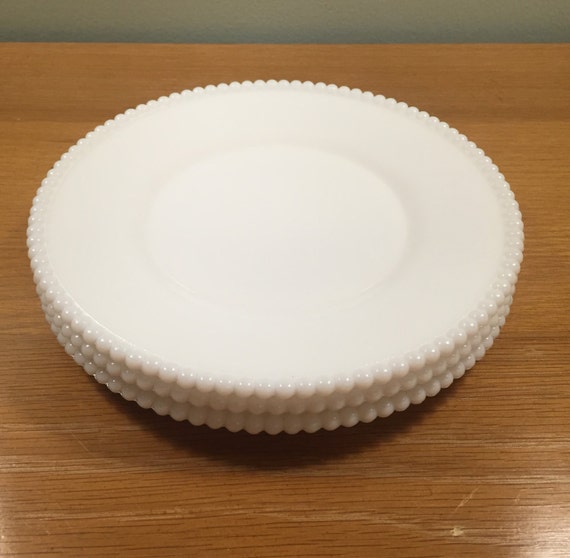 3 Westmoreland Beaded White Milk Glass Plates 8.5 Inch