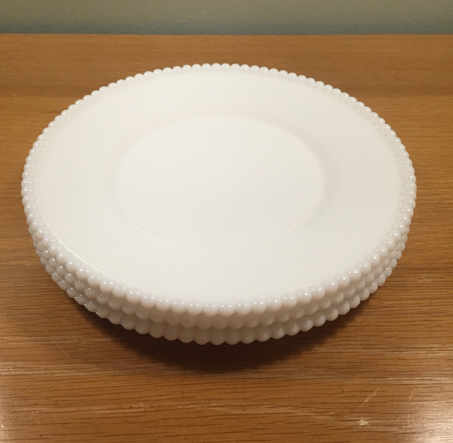 3 Westmoreland Beaded White Milk Glass Plates 8.5 Inch
