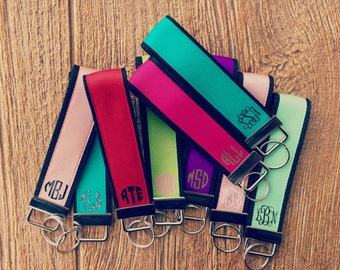Solid Color Personalized / Monogram Key Fob / Wristlet Deeper Waters