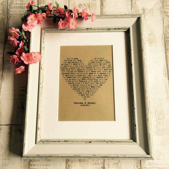 Personalised First Dance Wedding  Song  Lyrics framed mounted