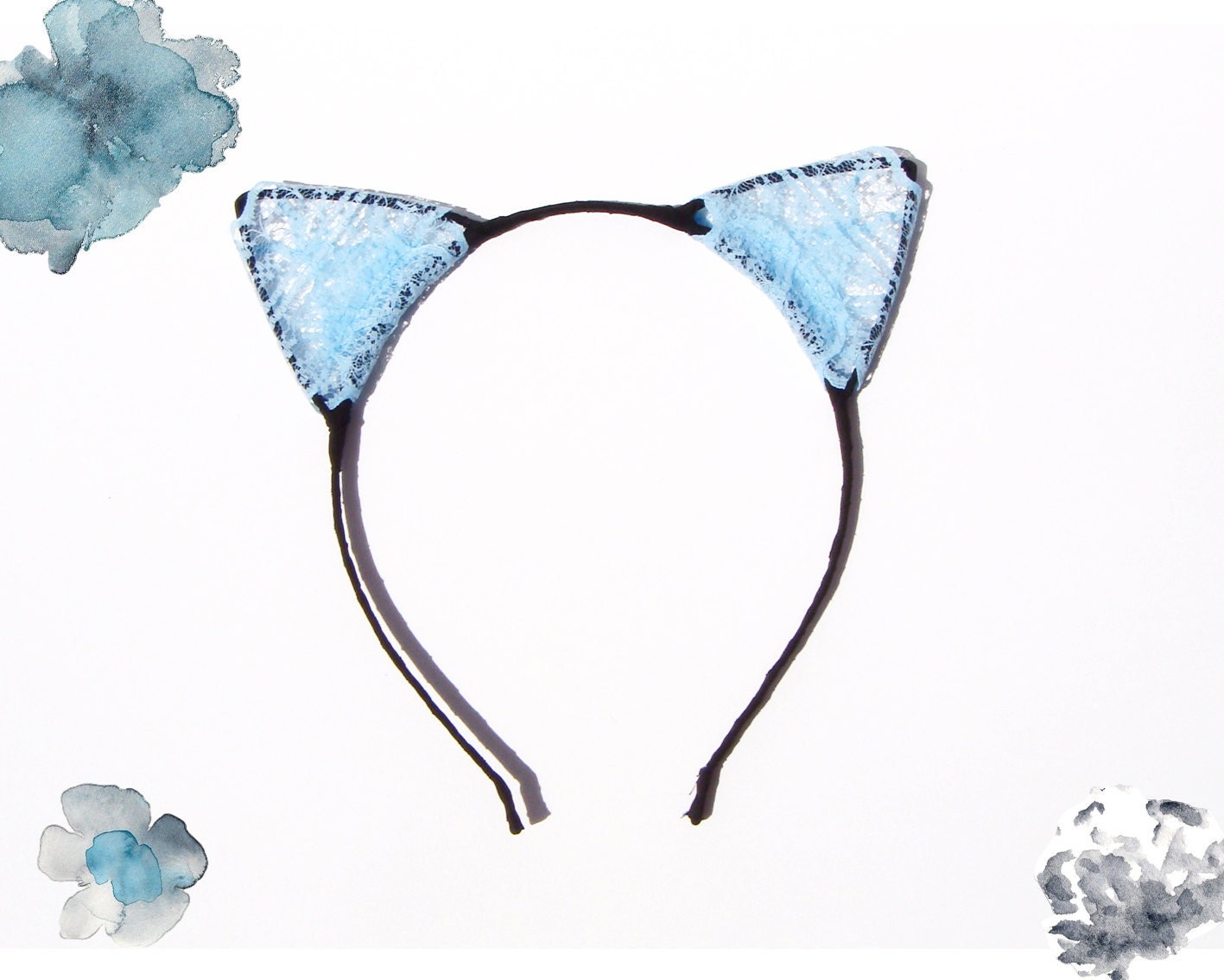 Black & Blue Lace Cat Ears Headband by JenniferMinou on Etsy