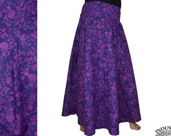 Long Skirt with flower print purple Cotton