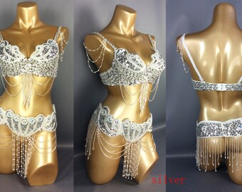 Free shipping made to measure new belly dance costume set BRA+belt+NECKLACE 3piece/ set