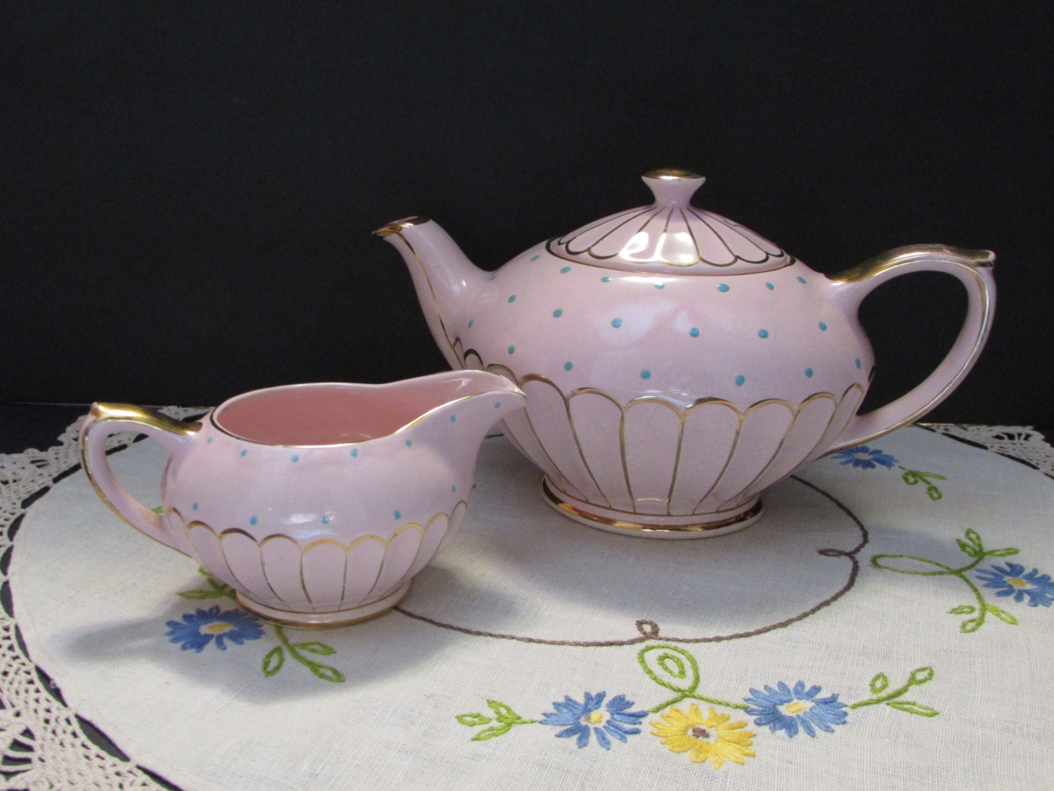Rare Vintage Sadler Pink Teapot & Creamer Cream/ 1950's