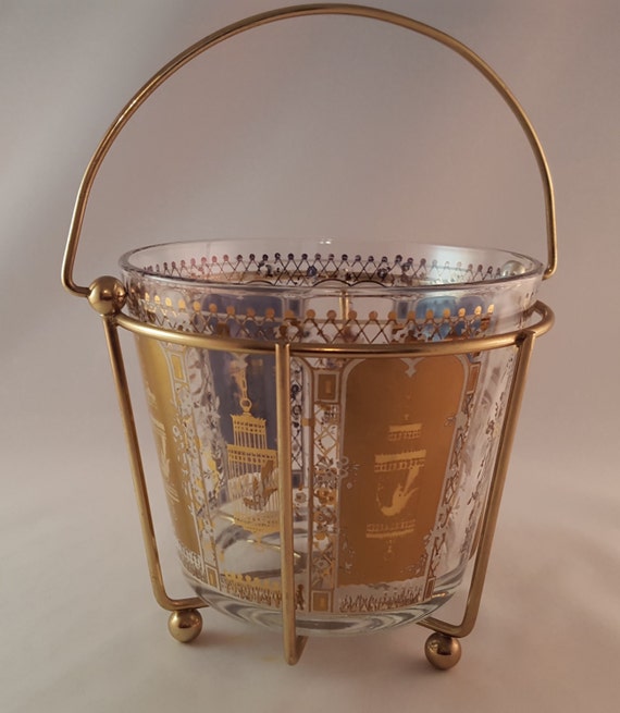 SALE Vintage Ice Bucket Gold Handled