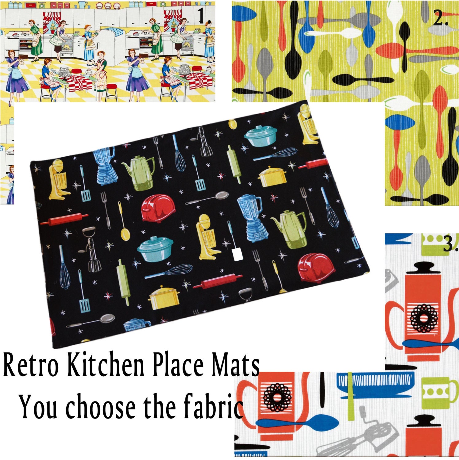 Retro Kitchen PLACE MATS You choose the fabric Add a bit of