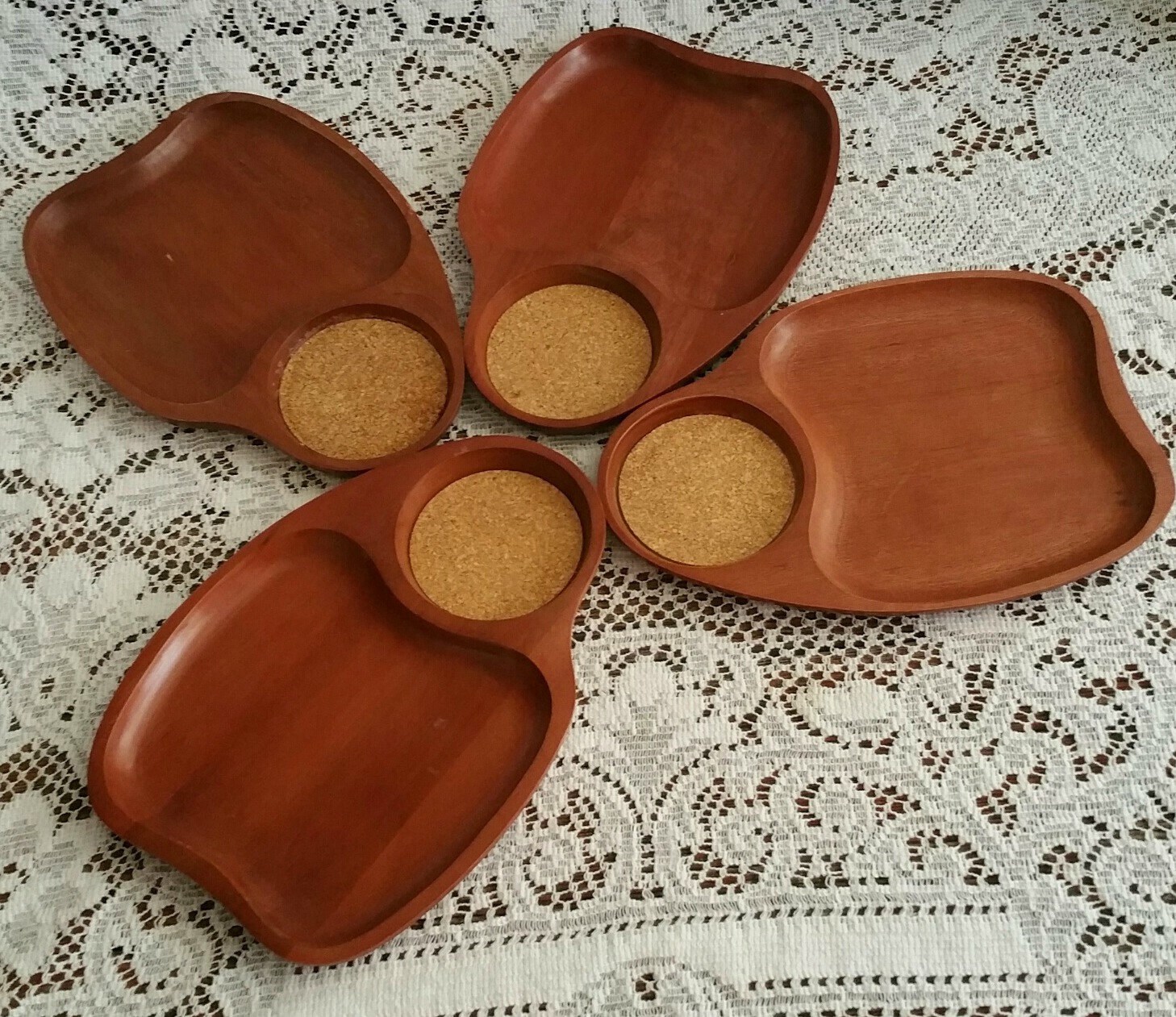 Vintage Wooden Snack Tray Set With Cork Coaster Vintage