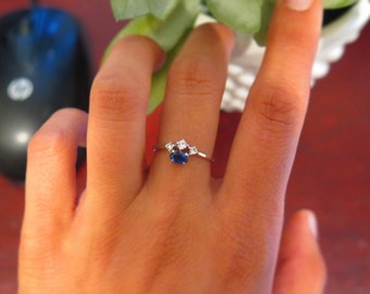 Sterling silver cubic zirconia & blue sapphire ring