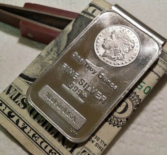 Silver Bar Money Clip. 1 OZ. .999 fine silver bar Attached to