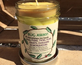 BUG AWAY! Aromatherapy Soy Candle-Repels Chiggers, Gnats, Flies, Ticks, Mosquitoes, Fleas - Earth Safe, No Toxins, No Deet, Biodegradable