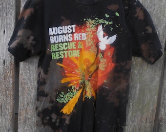 One of a kind custom Bleached August Burns Red Rescue & Restore band t shirt ripped torn destroyed tour concert street wear look Medium
