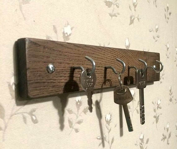 Wooden key holder , rustic oak wood , rustic key holder , Home decor , Key Hanger , Wood Key rack , Key hook shelf